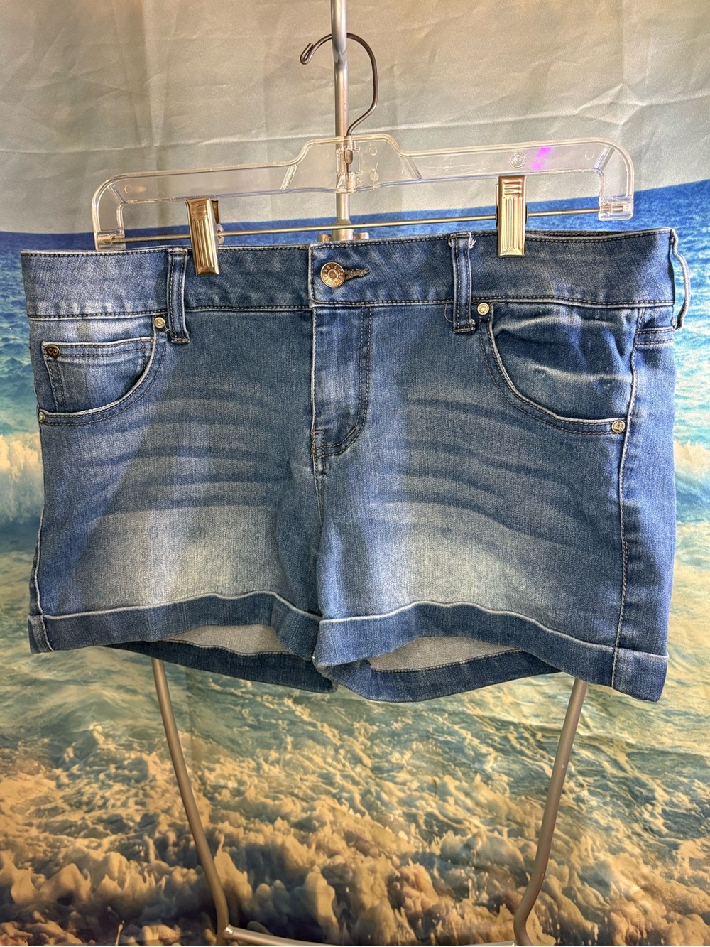 Celebrity Pink Medium Blue Distressed Denim Shorts